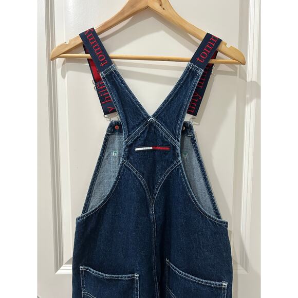 Vintage 2002 Tommy Hilfiger Blue Jean Bootcut Logo Straps Overalls Size Small - Picture 7 of 12